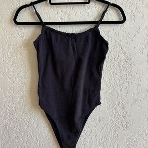 Forever 21 Black Lace-Trim Tank Bodysuit